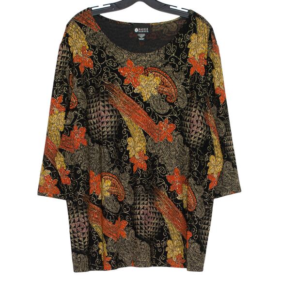 Maggie Barnes Top 3/4 Sleeve Floral Boho Whimsigoth Romantic Goth Black Red 3X - Picture 1 of 8